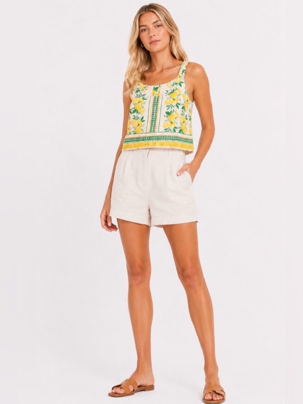 NWT C&C California Lemon Print Sleeveless Blouse